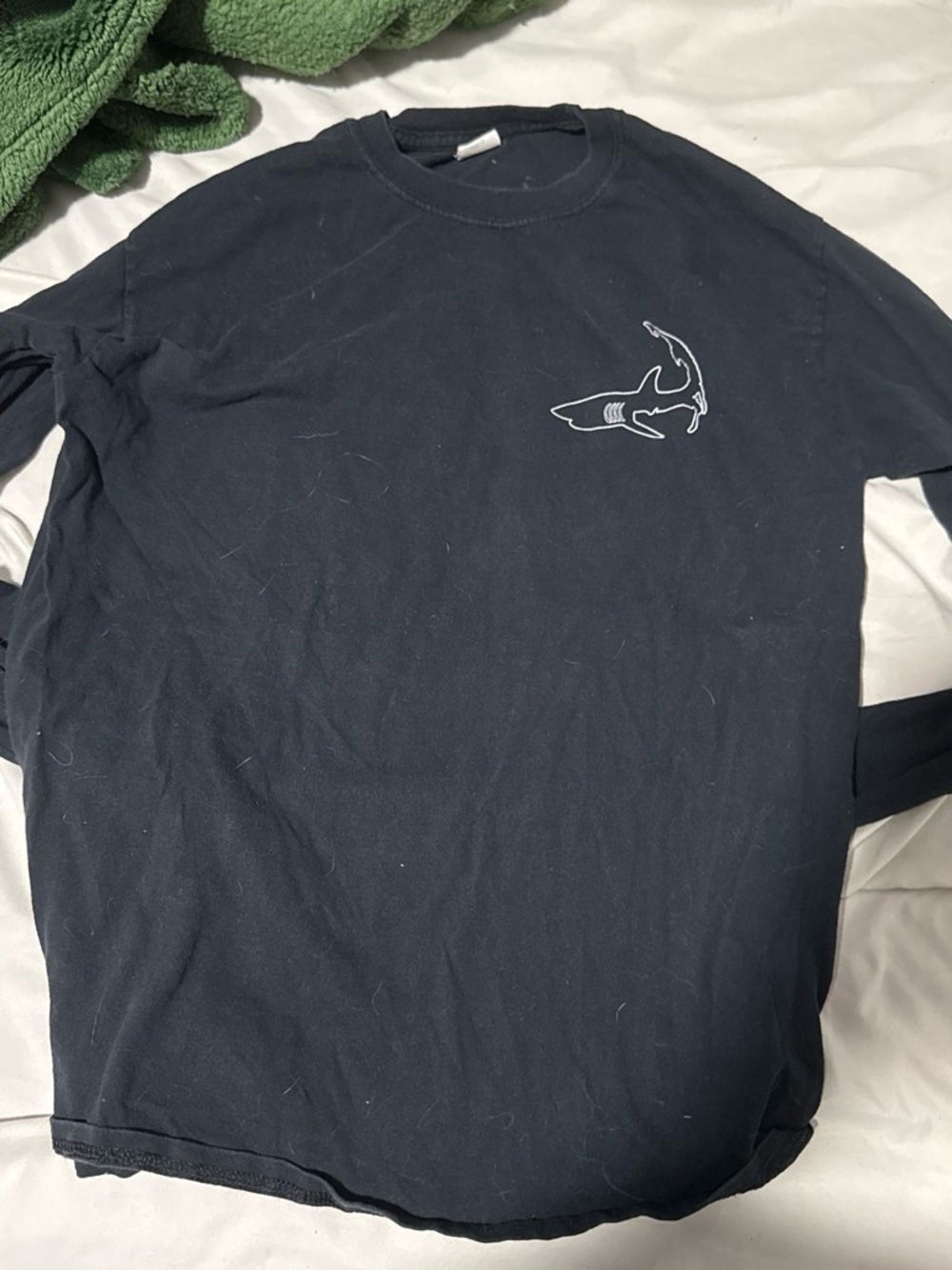 Women's Black Long-Sleeve Tee with Shark Outline